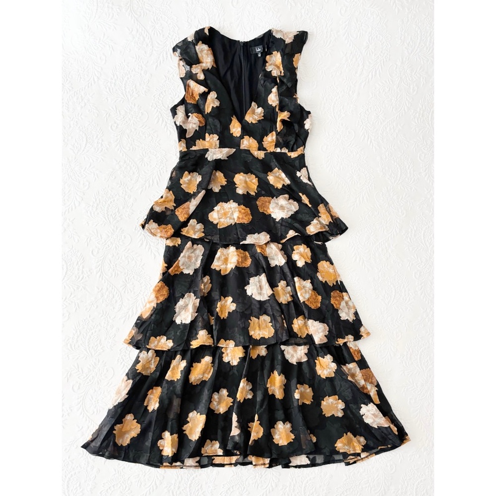 NWOT Lulus No Introductions Needed Black Burnout Floral Tiered Maxi Dress Large - Picture 2 of 6